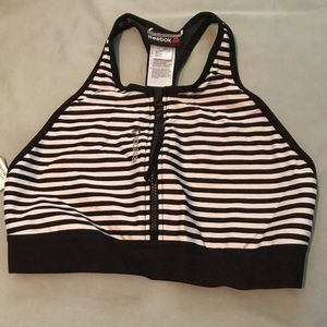 Reebok black and white striped halter sports bra